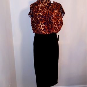 Leopard print mock midi dress